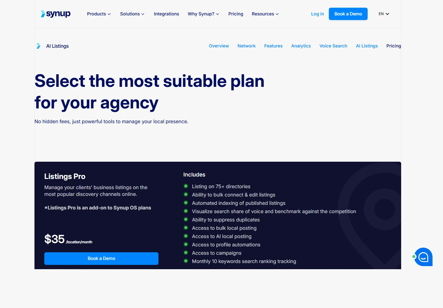 Synup landing page