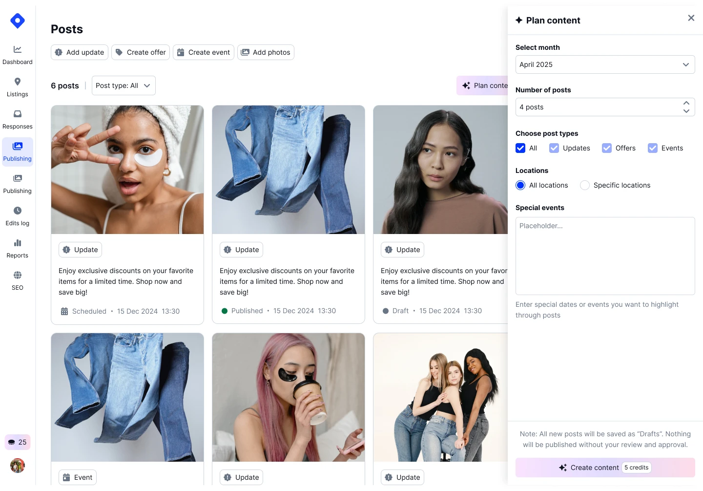 Planificacion de contenido con IA para posts de Google Business Profile en Localith