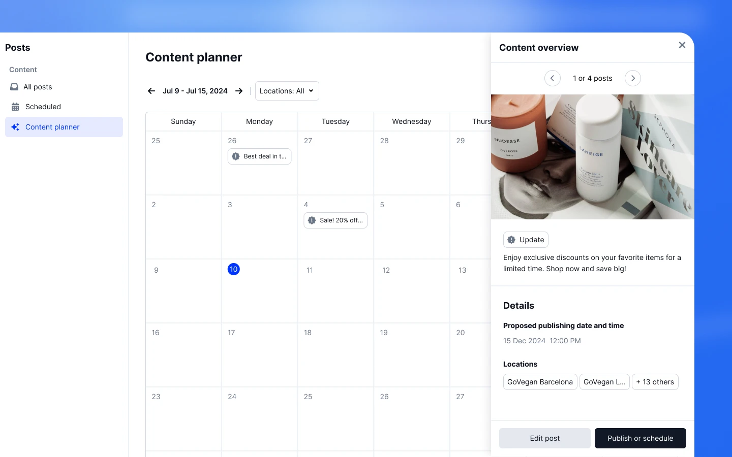 Calendario de contenido de Localith para posts de Google Business Profile