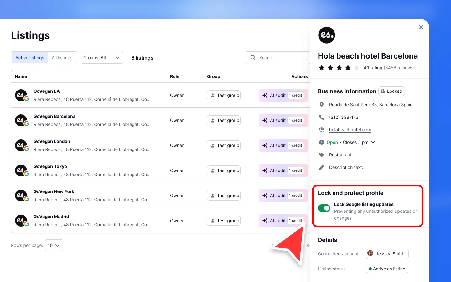 Bloqueio de um Google Business Profile no Localith para recusar automaticamente edições sugeridas