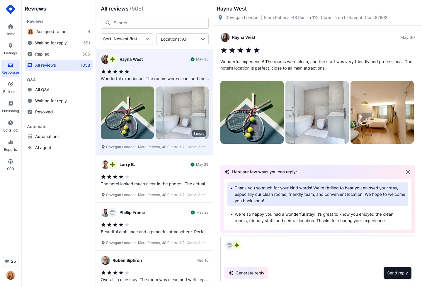 Localith AI review reply workflow for multiple Google Business Profile locations