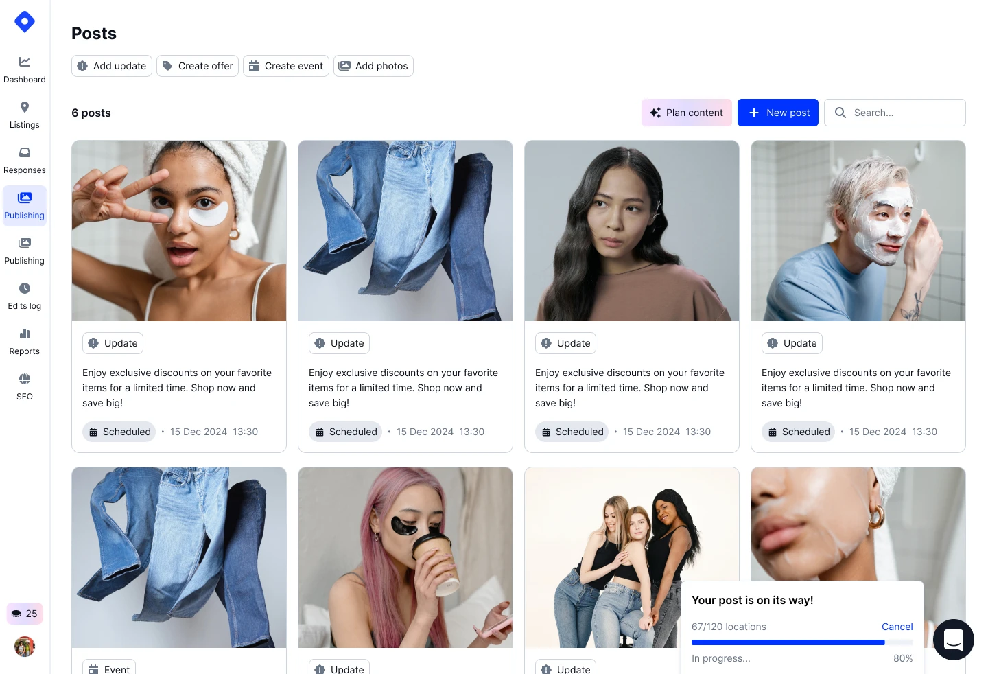Publishing section with New post button
